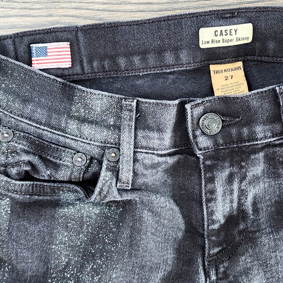 True Religion Casey Low Rise Super Skinny Glittered Black Jeans - Picture 5 of 12